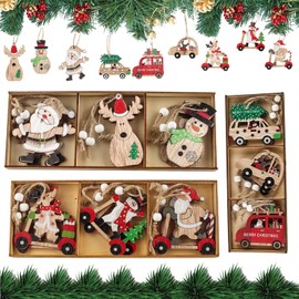 Pack of 27 Wooden Christmas Pendants, Christmas Decoration Deer Decoration Figure with Reindeer Tree Decoration for Hanging, Wooden Pendants Christmas Pendant for Christmas Tree Christmas Party