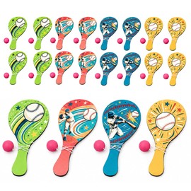 byvood 16 Pcs Baseball Wooden Paddle Ball with String, Retro Sports-Themed Paddle Balls Bulk for Team Events, Baseball Party Supplies, Indoor Outdoor Activities