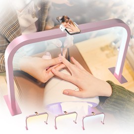 zyiesrsq Half Moon Nail Desk Lamp, 45W LED Nail Tech Desk Light with Phone Holder, Half Moon Nail Light 3000-6000K Adjustable Brightness, Nail Table Arch Lamp, for Manicure Lash Eyelas (Pink)