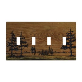 VGHOKO Decorative Switch Plate Covers Rustic Farmhouse Brown Board Pine Tree Wood Grain 4 Gang Light Switch Cover Plate Quad Toggle Wall Plate Light Switch Covers for Bathroom Decor