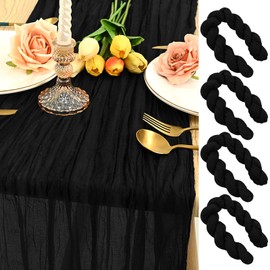4 Pack Black Cheesecloth Table Runner 14FT Gauze Table Runner with Natural Wrinkle 35*170 inch Rustic Table Decoration, Romatic Wedding Table Runner Boho for Reception Party Banquet Baby Shower