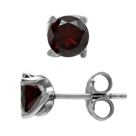Silvershake 1.92ct. 6mm Natural Garnet White Gold Plated 925 Sterling Silver Stud Earrings