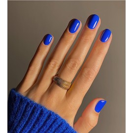 24Pcs Press On Nails Short Square Fake Nails Blue Nails Press Ons Full Cover False Nails With Artificial Glossy Designs Short Acrylic Glue On Nails Stick On Nails For Women Girls