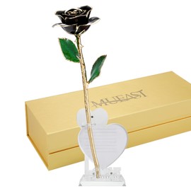 MUEAST 24K Gold Dipped Real Rose, Romantic Gift for Her Wife Mom Daughter Anniversary Valentines Day Christmas (Black with Love Stand)