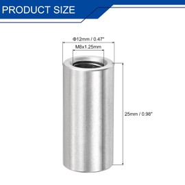 sourcing map M8 Round Connector Nuts, 304 Stainless Steel Coupling Nut 25mm/0.98inch Length, Pack of 15