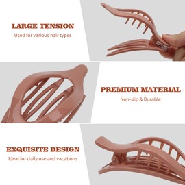 Flat Hair Clips for Women 4Pcs Flat Claw Clips Lay Flat Claw Clip Alligator Hair Clips for Thick Thin Short Long Hair Strong Hold Hair Accessories GRWM (Black & Tortoise & White & Brown)