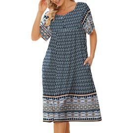 VTUOFC House Dresses for Women with Pockets Mumu Dresses Short Sleeve Moo Moos for Women Muumuu Lounge House Dress Spring Summer Paisley XXL