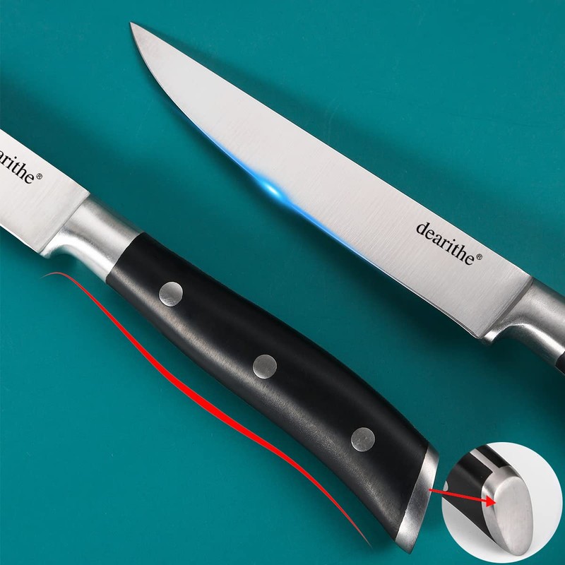 dearithe Steak Knives Set of 6,Black Full-Tang And Triple Rivet