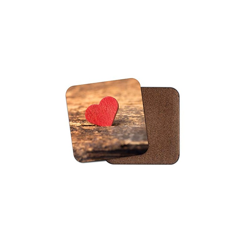 1 x Wooden Red Love Heart Coaster - Wife Girlfriend