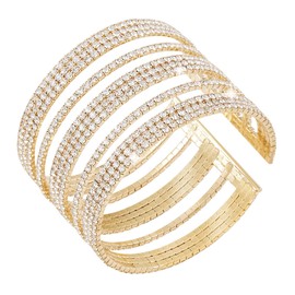 Jojomina Multilayer Sparkling Rhinestone Cuff Bracelet For Women 11 Layers for Women Crystal Bangle Strand Wrap Bracelet for Party Prom Wedding