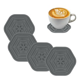 uxcell 4pcs Silicone Coasters for Drinks, Hexagon Cup Coasters Coffee Cup Mat Table Pad for Coffee Shop Tabletop Grey
