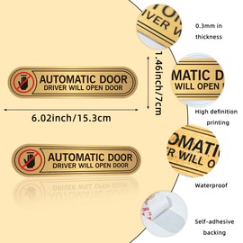 8PCS Automatic Door Driver Will Open Sign Stickers, Durable Waterproof Brushed Gold Vinyl Automatic Door Do Not Touch Warning Sticker Decals for Cars & Vehicles 6''x1.4''