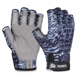 RUNCL Fingerless Gloves RAGUEL, Fishing Gloves, Sun Glove - UPF 50+ Sun Protection, Microfiber-Tech Safeguard, Half-Finger Style, Breathable Ventilation - Kayaking, Cycling, Gardening (Black Camo,S-M)
