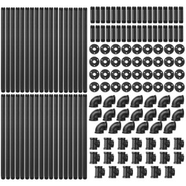 MorningRo 148 Pcs Iron Pipe Fitting Set with Threaded Hole Industrial Vintage Style, 1/2" Painted Metal Pipe Nipple/Malleable Iron Floor Flange Elbow Tees Combo for DIY Furniture Shelving(Black)