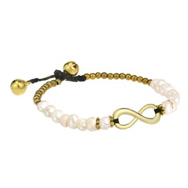 AeraVida Beautiful Infinity Symbol with Cultured Freshwater Pearl-Fashion Brass Beads Handmade Link Bracelet