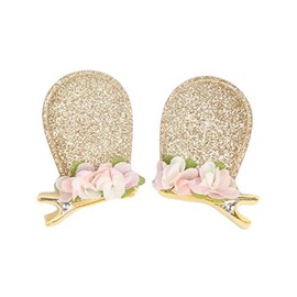 Bunny Bow Hair Clips Hairpins Baby Girls Rabbit Ear Tiny Hair Clips Easter Gift JHE16 (Flower-Gold Ear)