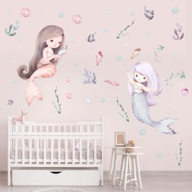 Mermaid Wall Decal Ocean Stickers Seaweed Nursery Decor Baby Girl Bedroom Playroom Princess Room Wall Art Toddler Kid Room Bathroom Wall Decor