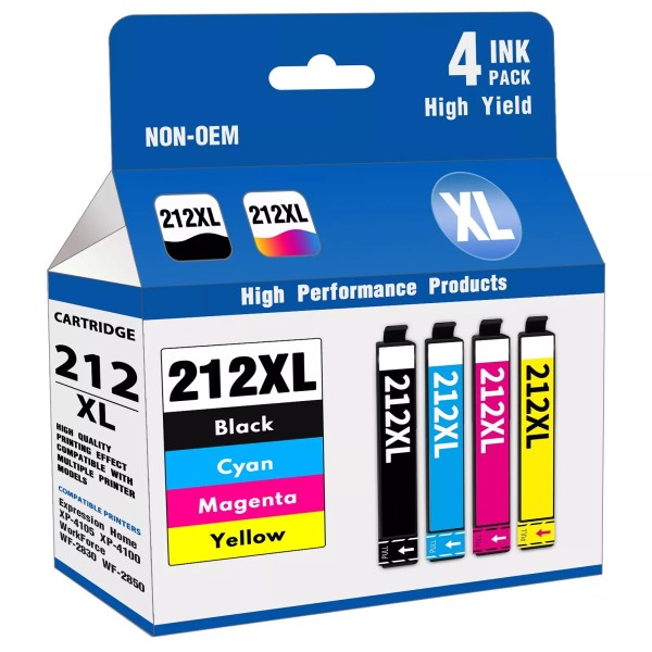SAOUOT 212XL Ink for Epson XP-4105 WF-2830 WF-2850 Printers (Black/Cyan/Ma