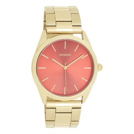 Oozoo - Timepieces Women's Watch | Women's Watch with Leather Strap | Modern Watch for Women | Elegant Analogue Women's Watch in Round (40 mm Case), Gold/Brick Red, Bracelet