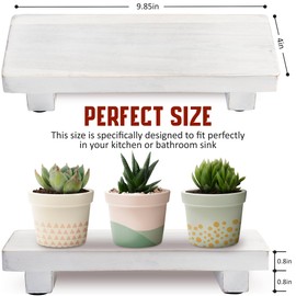 Acacia Pedestal Soap Stand 9.8x4 Inches, 100% Solid Wood Riser, Rustic White Bathroom Tray, Farmhouse Stand Decor, Display Rectangular Holder for Kitchen Bathroom Counter Sink Decor (Rustic White)