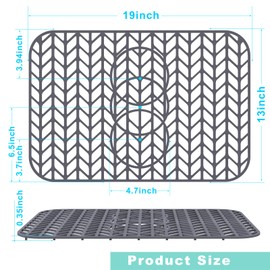 AWOKE Sink Protectors for Kitchen Sink - 19"x 13" Sink Mat - Heat resistant Easy-clean Silicone Sink Mat - for Protection of Stainless Steel Sink - with 3 Reserved Holes (Grey)