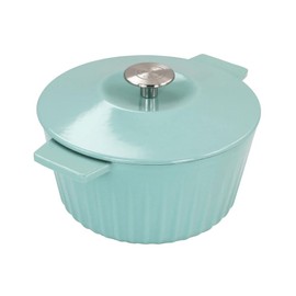 Martha Stewart Enameled Cast Iron 3 Quart Embossed Stripe Dutch Oven With Lid In Turquoise