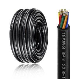 16 Gauge 8 Conductor Electrical Wire, 32.8FT 16AWG PVC Thermostat Wire, Low Voltage Landscape Wire, Flexible Cord for LED Lighting Strips Automotive Garden Bell Speaker