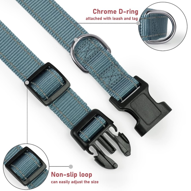 Reflective Dog Collar with Buckle Adjustable Safety Nylon Collars for