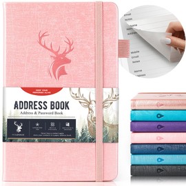 AISBUGUR Address Book with Alphabetical Tabs，Hardcover Small Passwordbook，Address Book Large Print for Phone Numbers，Internet Website Logins，AddressNotebook Journal for Home 5"*7.6"-Pink