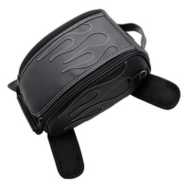 evomosa Motorcycle Tank Bag with Straps and Waterproof Cover, Black PU Leather Gas Oil Fuel Tank Bag Shoulder Bag Universal for Street Bike