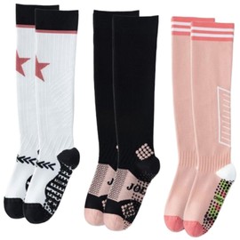 Dress Cici Cotton Compression Socks for Women, Anti Skid Knee High Yoga Long Socks with Stripes, Letter Print And Stars (3 Pack: Black+Pink+White)