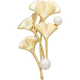Metal Ginkgo Leaf Pin Pearl Leaf Brooch Gold Plant Leaf Corsage Vintage Brooch Pin Creative Pearl Bouquet Lapel Brooch Suitable for Wedding Banquets and Parties, Metal