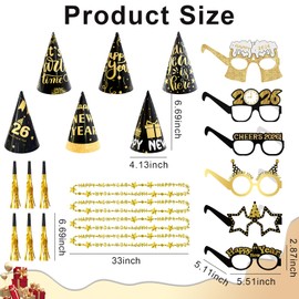 Fogcosy 22 Pcs New Years Eve Decorations 2026, Happy New Year 2026 Decorations, Includes Glasses, Hats, Beaded Necklace for New Year's Eve Party Accessories