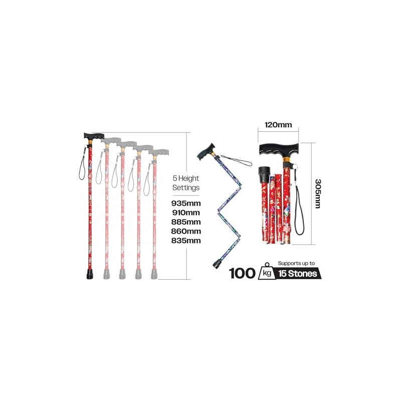 Aidapt Set of 2 Floral Folding Walking Sticks with Adjustable