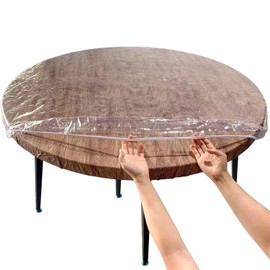 Srvauyea 90-110CM Round Table Cloth,Round Transparent Elastic, Edged Tablecloth, Waterproof Table Cover Round Tablecloth,Vinyl Elastic Tablecloth,Transparent Elastic.