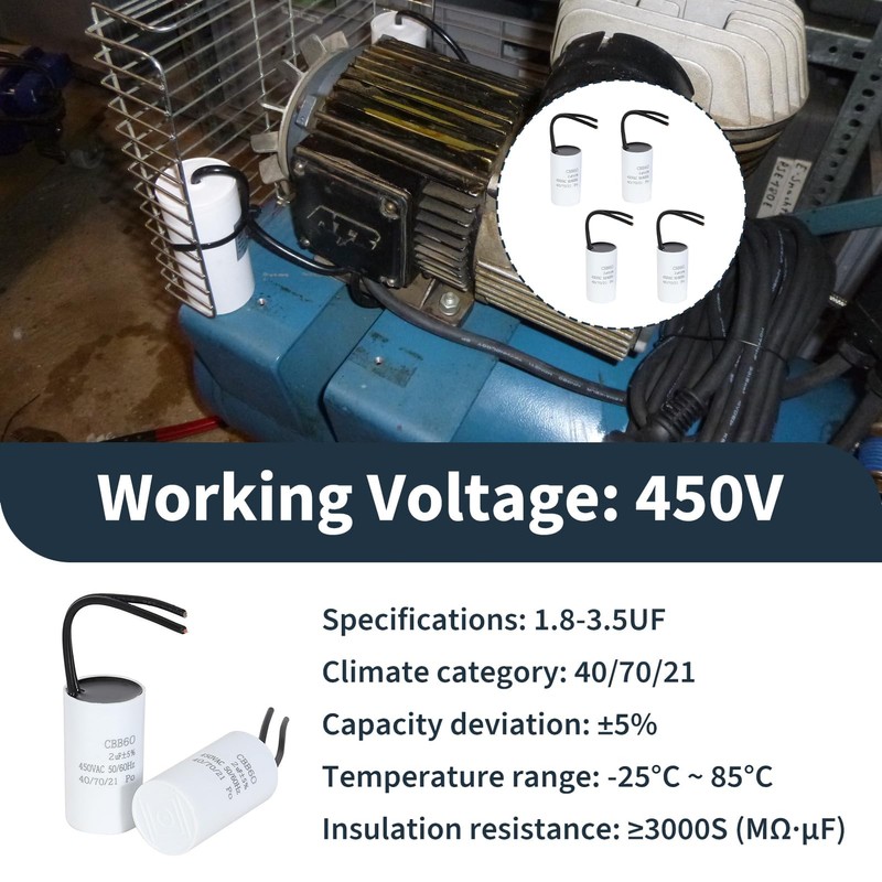Pack of 4 2µF 450 V CBB60 Capacitor, Starting Capacitor,