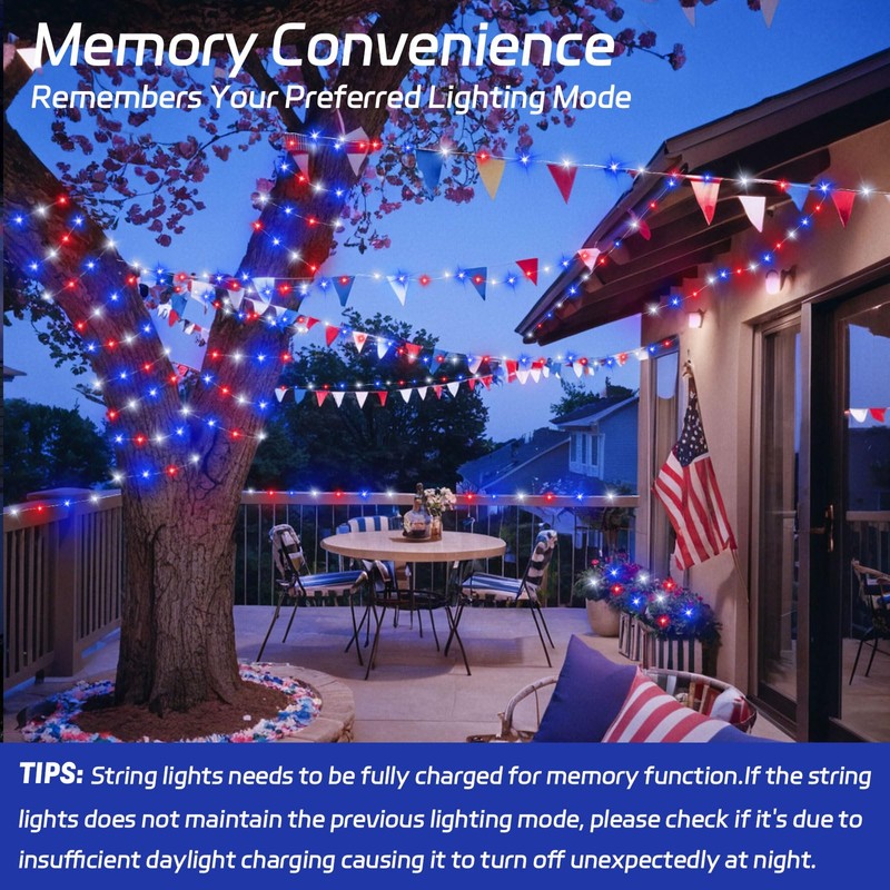 cshare Red White and Blue Solar Fairy Lights, 4th of