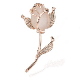 Rose Flower Brooch Elegant Shining Crystal Flower Brooches Opal Stone Rhinestone Lapel Pin for Wedding Bouquet Christmas Party Valentine’s Day Gift for Women Girls