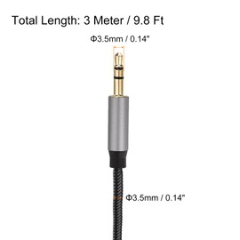MECCANIXITY AUX Cable, 3.5mm Nylon Braided Audio Cable, 9.8 ft Male to Male Auxiliary Audio Cord Grey for Headphones, Speakers, Car Stereos, Computers