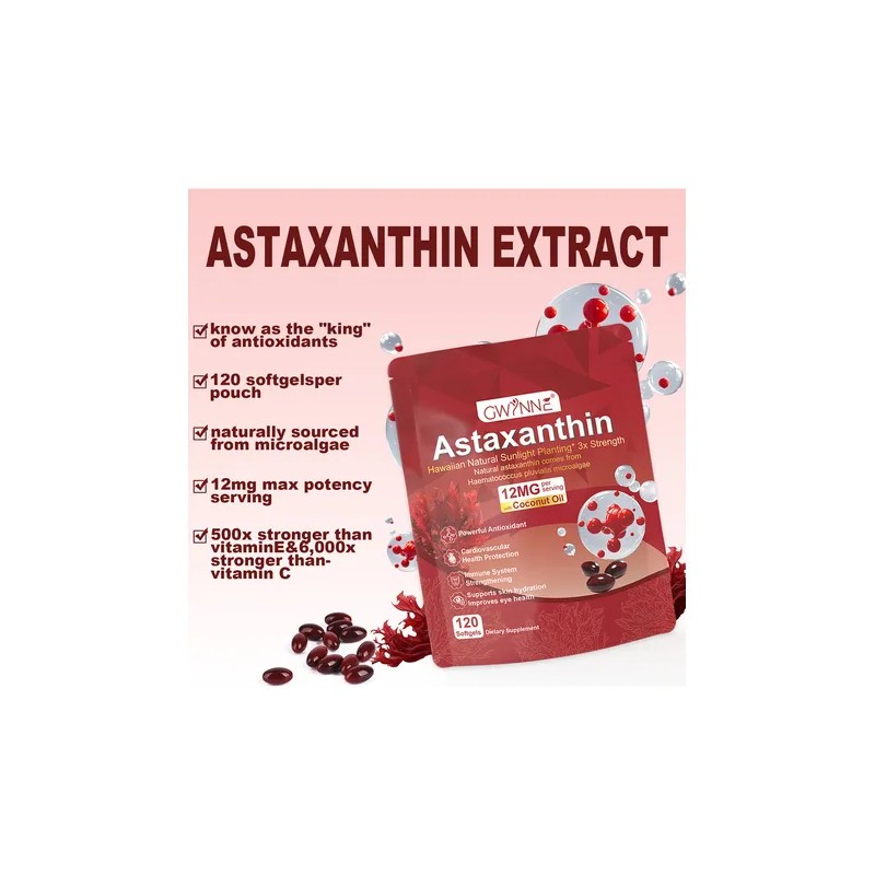Gwynne Astaxantina 12 Mg 120 Cpsulas,astaxantina Antioxidant From Fresh Haematococcus