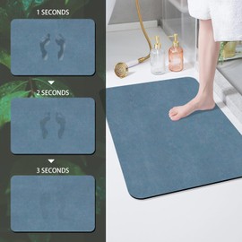Bath Mat Rug, Diatomaceous earth bath mat Super Absorbent Non Slip Quick Dry Bathroom Rugs Thin Bathroom Mat Bath Stone Mat, Shower Rug Fit Under Door, Washable Bathroom Floor Mats, Rectangle, Gray