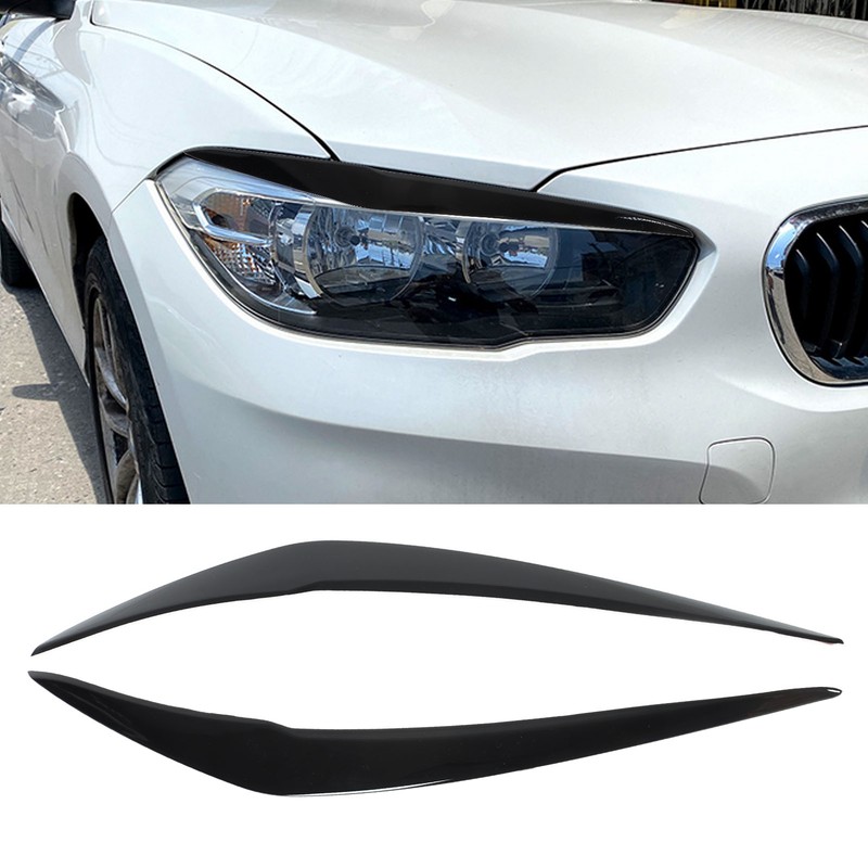 2 Pcs Headlight Eyebrow Glossy Black Trim Left Right Eyelid
