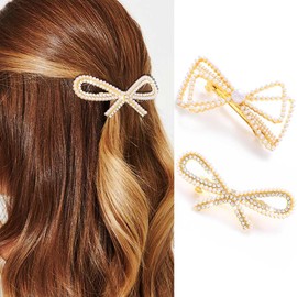 CAKURE Bow Hair Clips Pearl Hair Barrettes Bow French Hair Clip Hair Accessories for Women and Girls (Pack of 2)