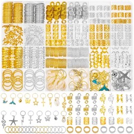 305PCS Gold Silver Hair Jewelry for Braids, Loc Jewelry for Hair Dreadlocks Braid for Women Men, Hair Cuffs Rings Charms Pendants Clips Dreadlock Deco