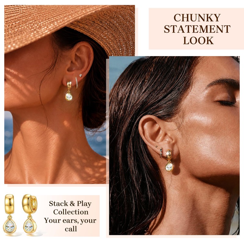 POAIIU Chunky Gold Earrings for Women Dangle Drop 14K Plated