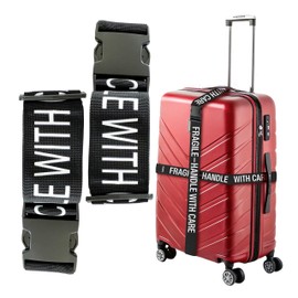 TWICK – 2x Luggage Straps for Travel | Adjustable Suitcase Belt with "FRAGILE - HANDLE WITH CARE" Advice | Bag Damage Protection and Security for Airport & Transit | Fits Most Bag Sizes (BLACK)