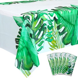 5Pcs Tropical Luau Plastic Tablecloth, Hawaii Palm Leaves Table Cloth, Jungle Table Cover for Baby Birthday Bridal Shower Birthday Party Summer Zoo Jungle Safari Themed Party (1)