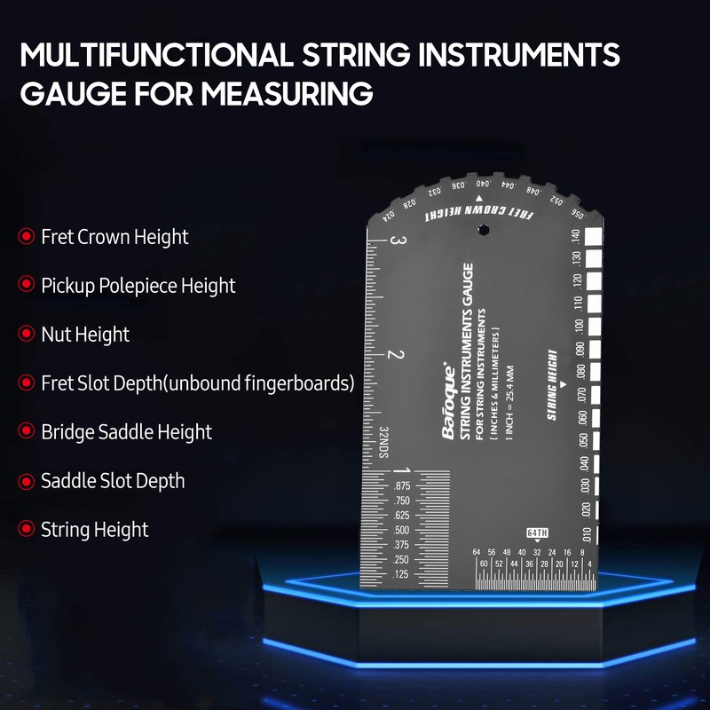 Baroque String Instruments Gauge String Action Gauge Ruler Pocket-size Metallic