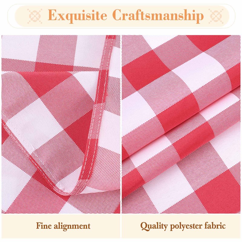 Kesfey Red Gingham Round Tablecloths Polyester 152cm Diameter,Checkered Tablecloth Spillproof