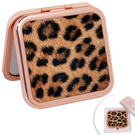 GLINTZ Cheetah Leopard Brown Print Foldable Travel Pocket Mirror Square Metal Portable Mini Makeup Double Sided Handheld Magnifying, 2.8 in